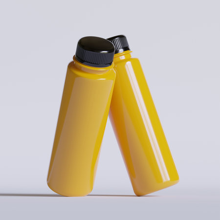 Yellow plastic bottle for juice or smoothie. 3d rendering.