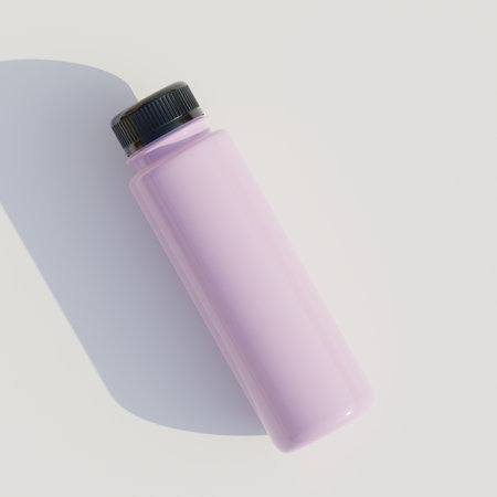 Pink cosmetic bottle isolated on white background. 3d render illustration.の写真素材
