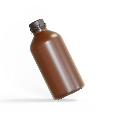 Mockup of brown plastic bottle on white background. 3D renderingの写真素材