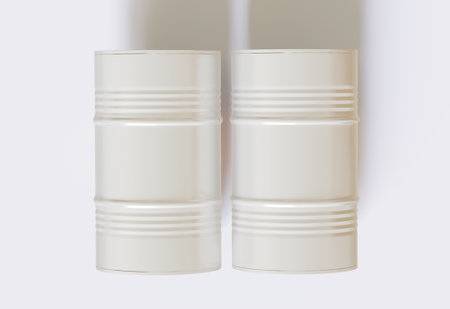 Drum container white color oil barrel realistic texture rendering 3D illustrationの写真素材