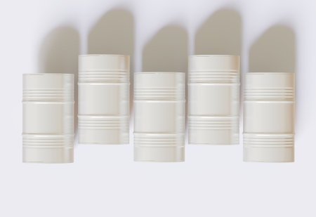 Drum container white color oil barrel realistic texture rendering 3D illustrationの写真素材