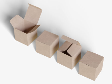 3d rendering of cardboard boxes in a row on white background.の写真素材