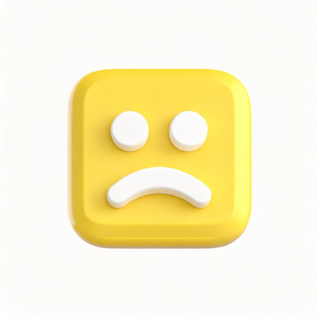 3d render of yellow emoticon with sad face on white backgroundの素材