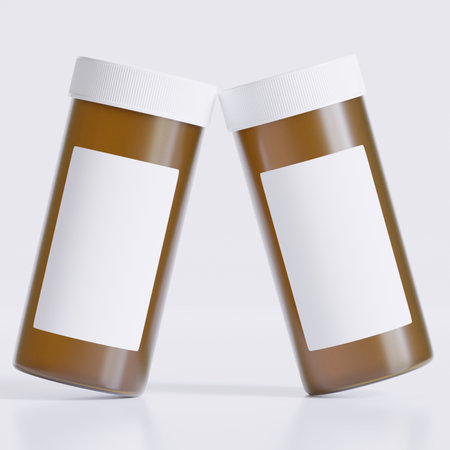 Blank Medicine Bottle Mock-Up - Two Bottles. 3D Illustrationの写真素材