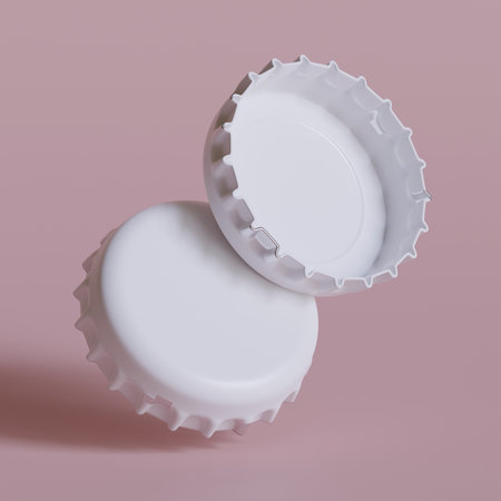 3d rendering of two white bottle caps on a pink background.