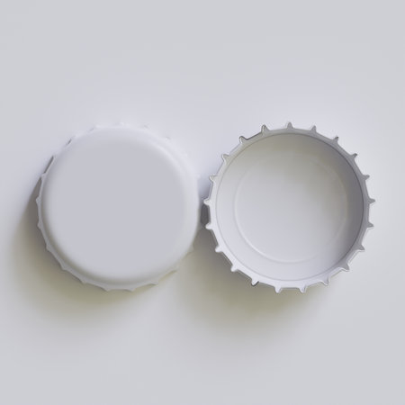 Two white bottle caps on a white background. 3d rendering.の写真素材
