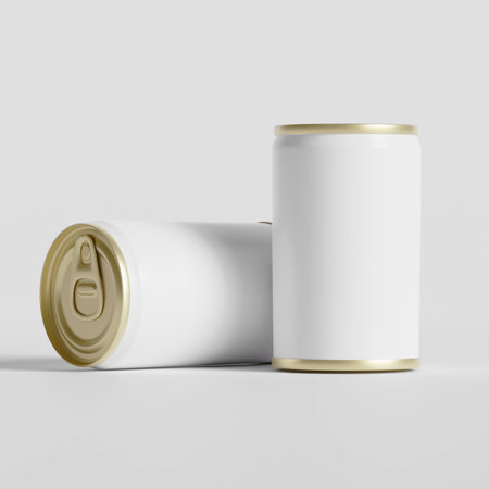 Cans mock up isolated on soft gray background. 3d renderingの写真素材