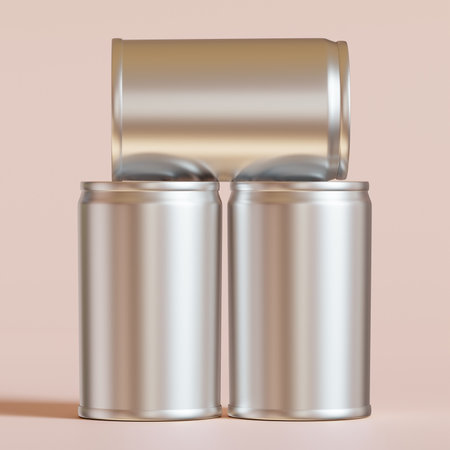 Two tin cans on a pink background. 3d render illustration.の写真素材