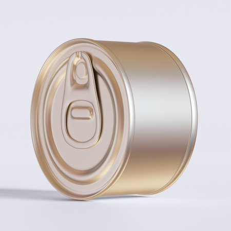Golden tin can isolated on white background. 3d render illustration.の写真素材