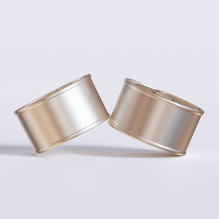 Two tin cans isolated on white background. 3d render illustration.の写真素材