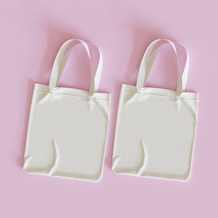White cotton bag mockup on pastel pink background. 3d renderingの写真素材