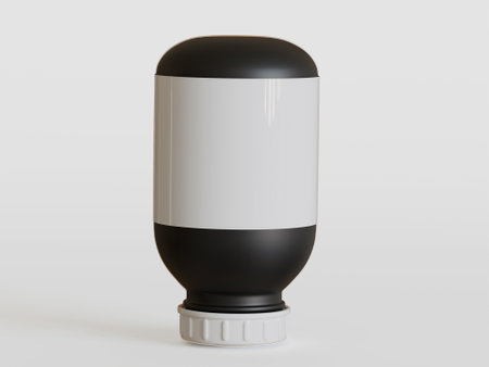 Blank black and white cosmetic bottle mockup, 3d renderingの写真素材