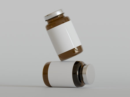 Medicine bottle mockup isolated on gray background. 3D renderingの写真素材