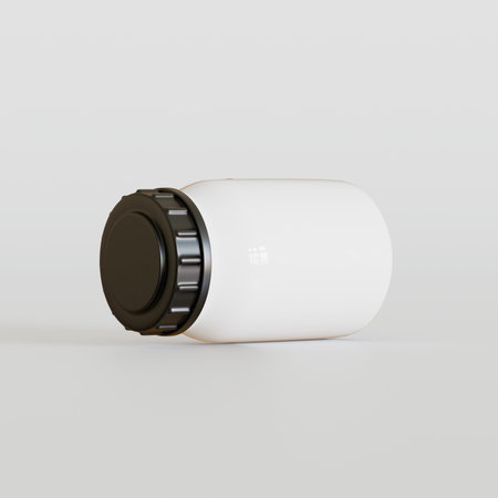 White plastic bottle with black cap on white background. 3d renderingの写真素材