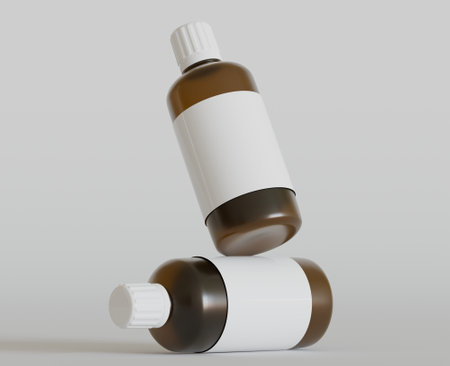 Mockup of a brown cosmetic bottle with blank label. 3d renderingの写真素材