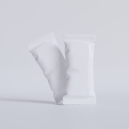 Mockup of two white plastic packaging for cosmetic products on white backgroundの写真素材
