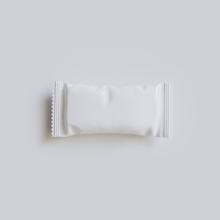 White plastic sachet isolated on a white background. Top view.の写真素材