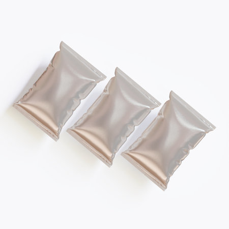 3D Illustration of Silver Plastic Bag Packaging isolated on White Backgroundの写真素材