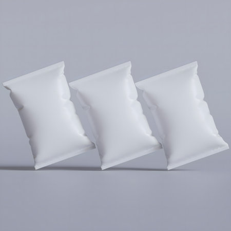 three white plastic sachet on a gray background. 3d renderingの写真素材