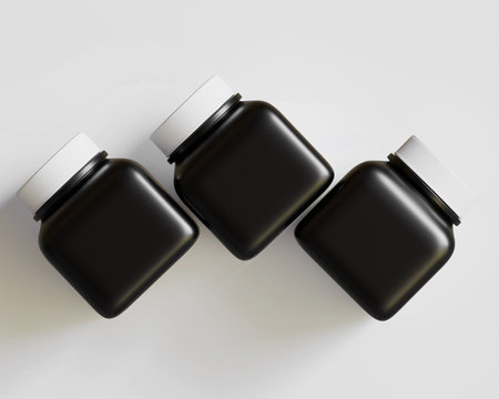 Blank black medicine bottle mockup on white background. 3d renderingの写真素材