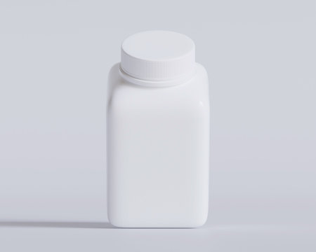White plastic medicine bottle mockup on white background. 3d renderingの写真素材