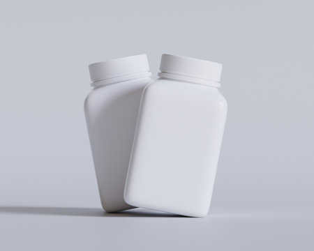 Mockup of two white plastic medicine bottles. 3d renderingの写真素材