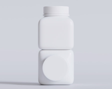 White plastic medicine bottle mockup on white background. 3d renderingの写真素材