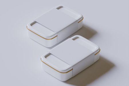 3d render of two white containers for food on a white backgroundの写真素材