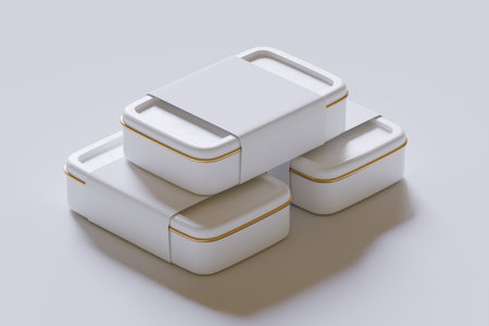 3d rendering of a set of white boxes on a white backgroundの写真素材