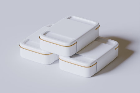 3d render of white plastic containers isolated on white background. Packaging mockupの写真素材
