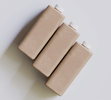 3d render of three beige containers on white background.の写真素材