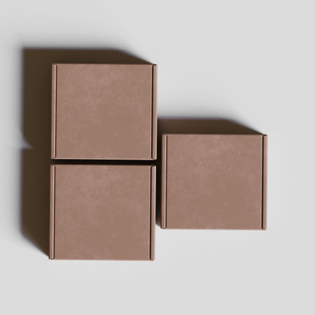 3d render of a set of brown boxes isolated on white backgroundの写真素材