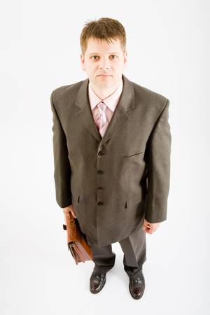 Young business man with bag on white bakcgroundの写真素材