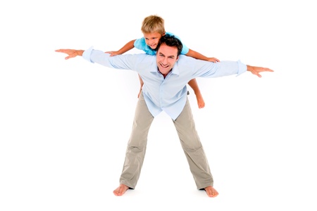 father with son on backの写真素材