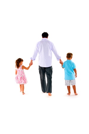 father with two childrenの写真素材