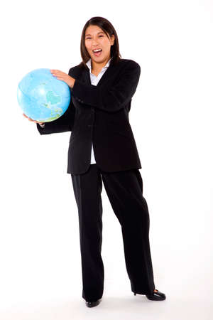 asian businesswoman with globeの写真素材