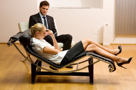 psychiatrist examining a female patientの写真素材