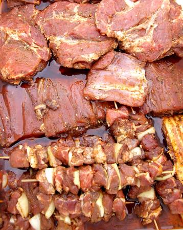 marinated meat on the grillの写真素材