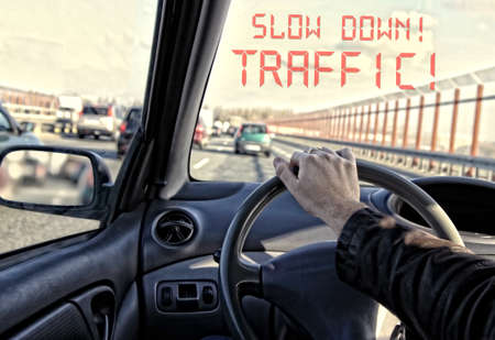 warning system announces the traffic jamの写真素材
