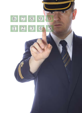 The captain entered the code to enter the cockpitの写真素材