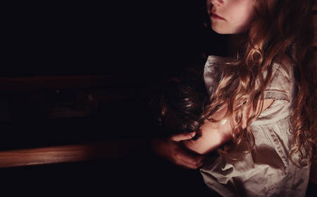 sad lonely child,の写真素材