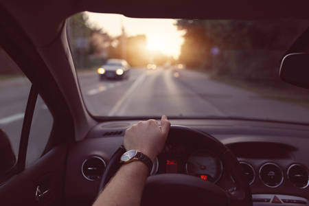 Driving through the streetsの写真素材