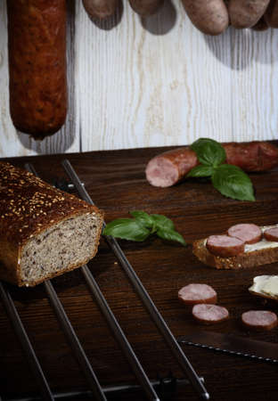 Delicious sandwich with homemade sausageの写真素材