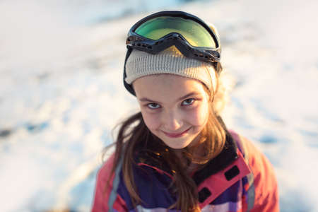 Young girl in winter day in gogglesの写真素材