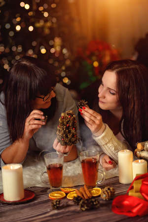 Handmade decorative for the Christmas tree by female friendsの写真素材