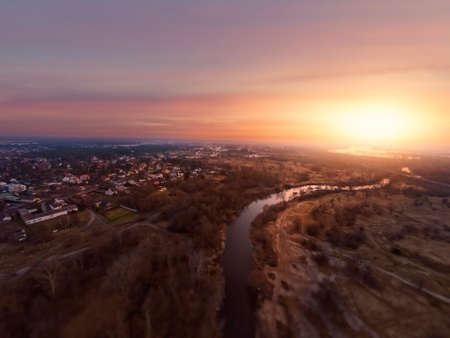 Sundown and bird's eye view of the Polish town of Otwock