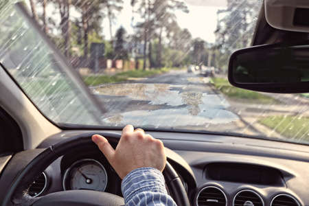 driving a car on a rainy day