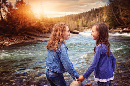 happines of two young friendsの写真素材