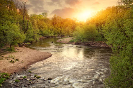 beautiful view of the sun and the riverの写真素材