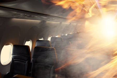 Fire int the cabin airplaneの写真素材